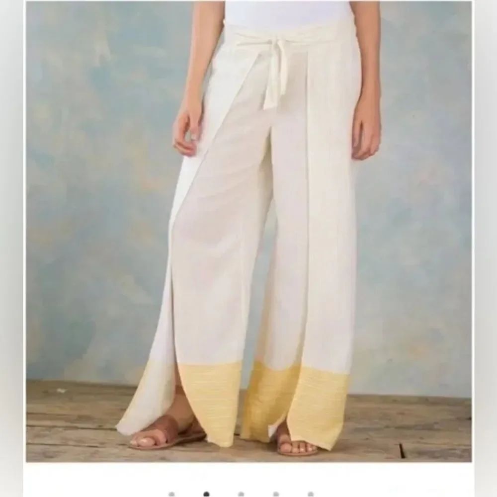 *Sundance* Sz L Yellow Sunshine BOHO Stripe Wide Leg Pants with Tie Waist